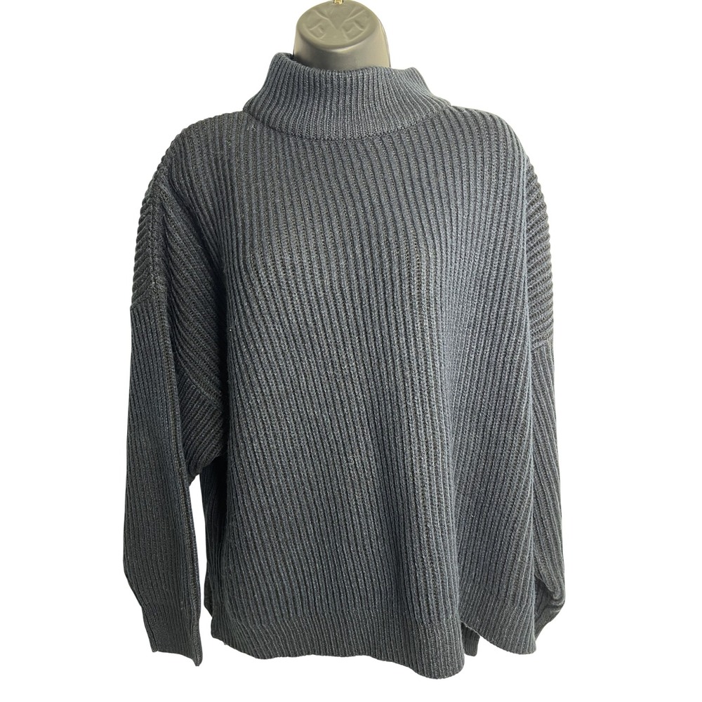 Topshop Sweater Womens Medium Navy Blue Ribbed Knit Pullover Mock Neck Cozy NWT